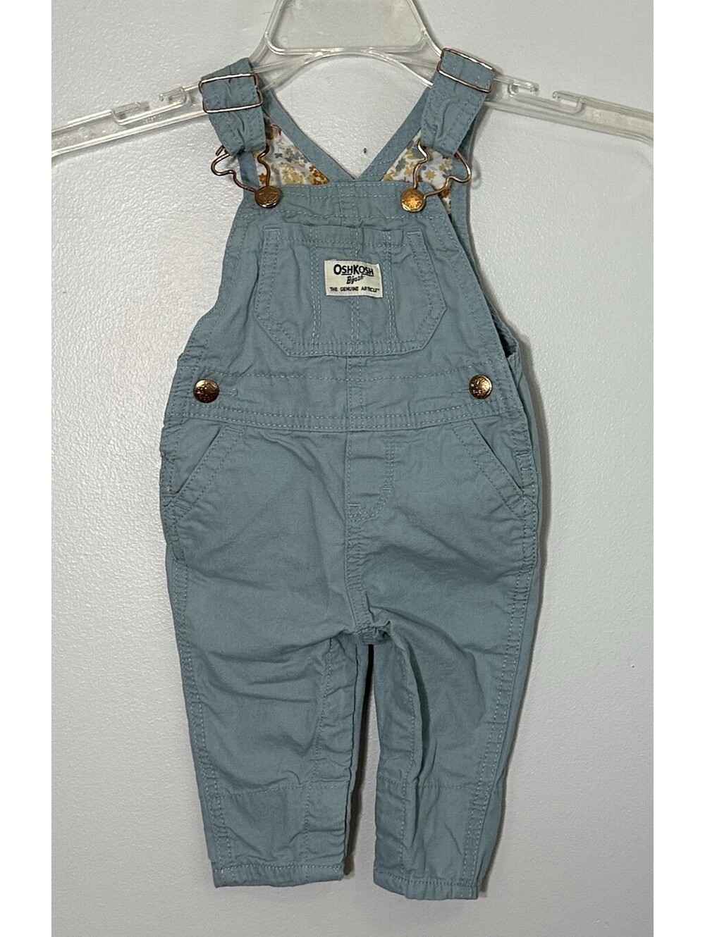 Osh Kosh B’gosh Soft Cotton Adjustable Blue Overalls Floral Contrast Lining 6M